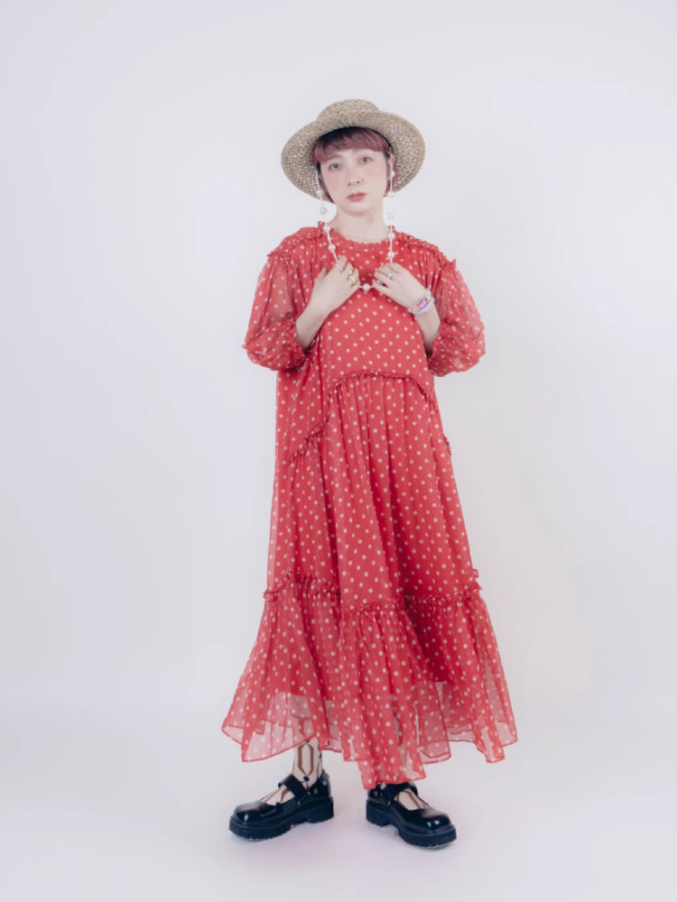 Vintage style dot chiffon dress【s0000006890】