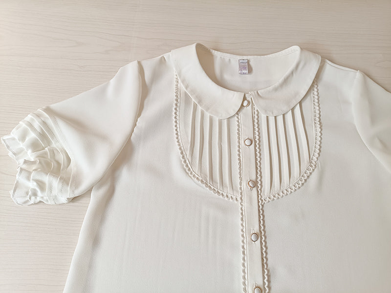 Youlan Lane - Elegant Lolita Chiffon White Short Blouse