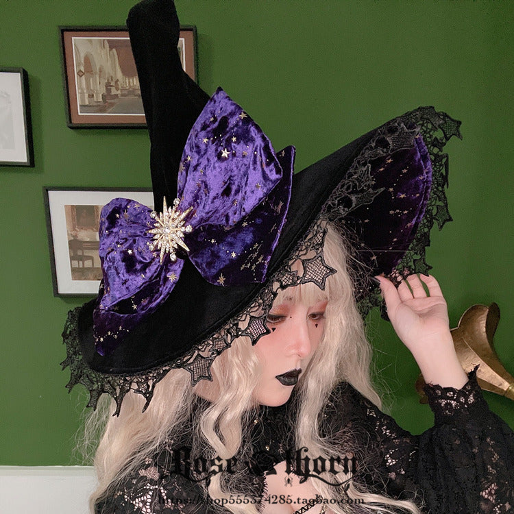 Rose Thorn - Polar Night Sky - Halloween Gorgeous Gilding Lolita Witch Hat