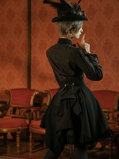 Mr. Yi's Steam Continent - Gothic Lolita Skirt Black High-Waisted Leather Waistband Skirt