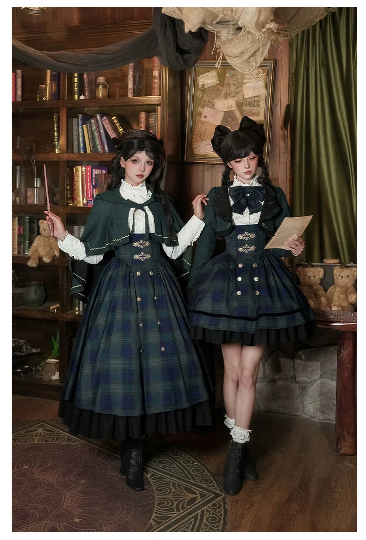 With PUJI - Berlin Souvenir - Plaid Preppy Style Lolita Bust Supporting JSK Outfit