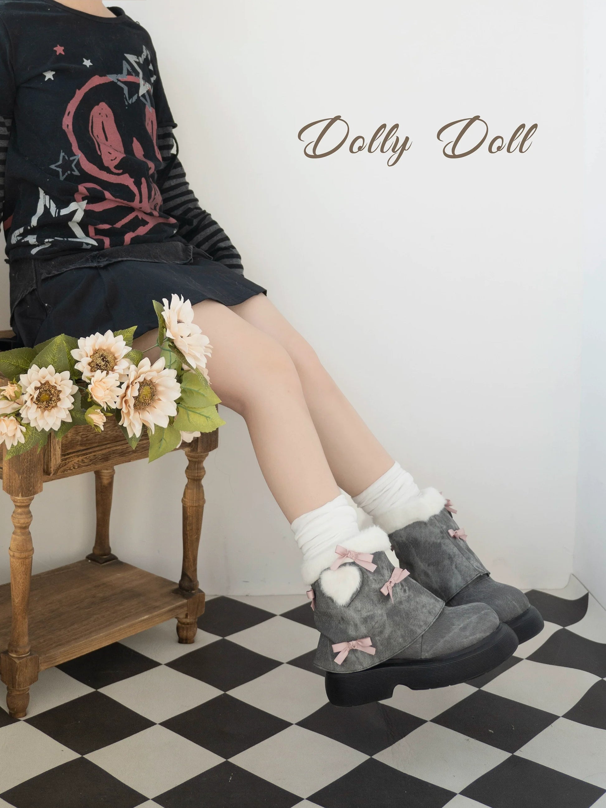 Dolly Doll - Ponyo - Winter Casual Lolita Boots Bow Thick Sole Shoes