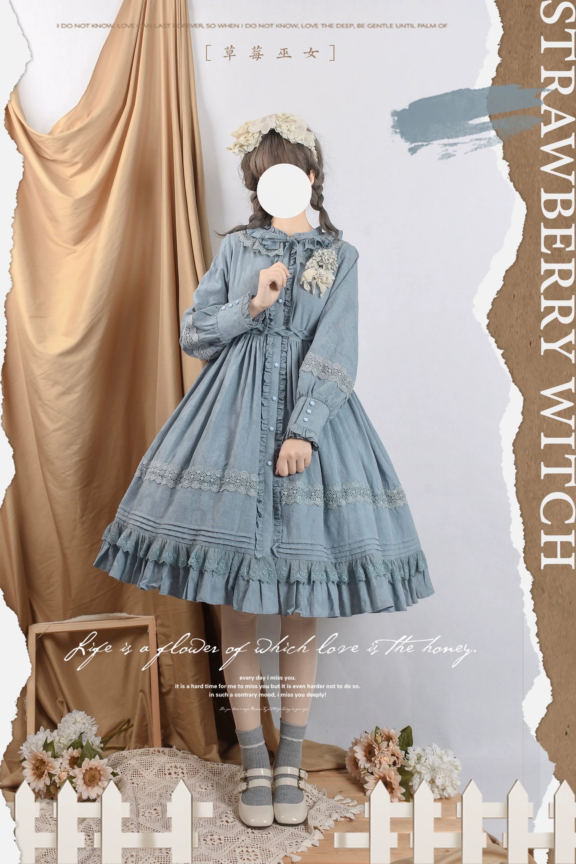 Strawberry Witch - The Spring - Cotton Lolita OP Dress with Long Sleeve
