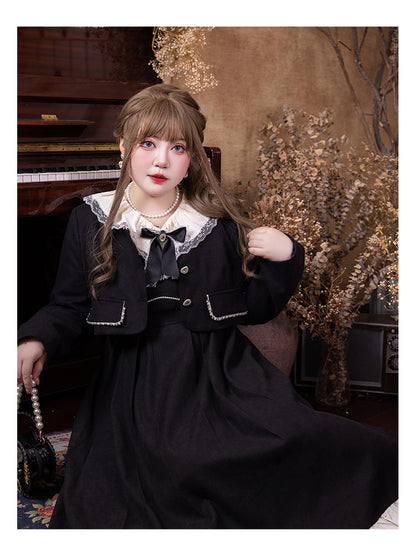 Yingtang - Plus Size Lolita French Retro Dress Set