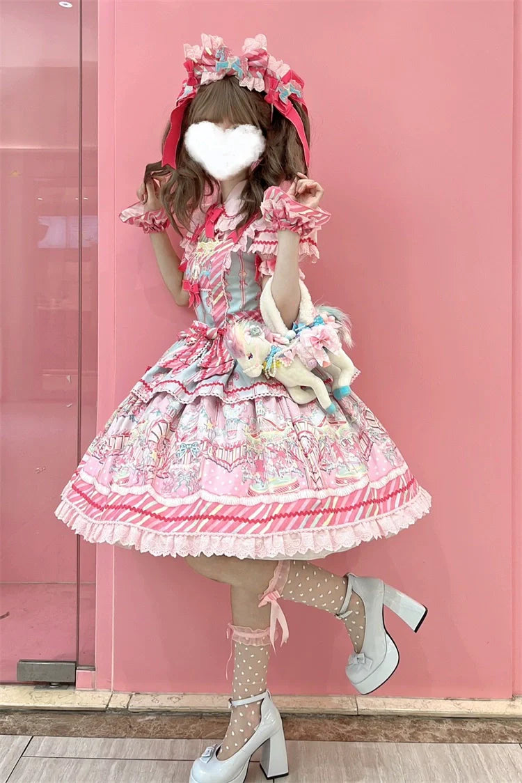 Letters from Unknown Star - Candy Park - Sweet Lolita Print Jumper Dress