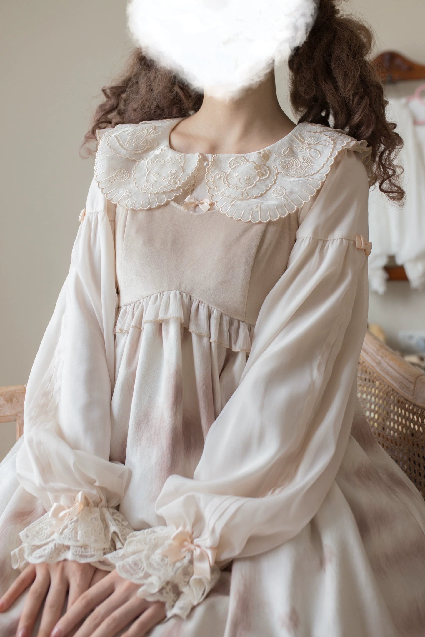 Flower Banquet - Sweet Lolita Blouse Embroidered Shirt with Long Sleeve