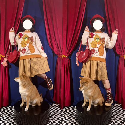 Miss Point - Chubby Fox in the Forest - Kawaii Lolita Sweater Customized Winter Lolita Couple Outfit