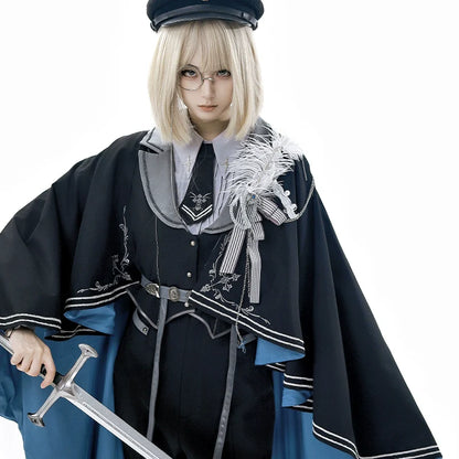CHUNLV LOLITA - Dark Night Contract - Blue Military Lolita Pants Long Cape Couple Suit