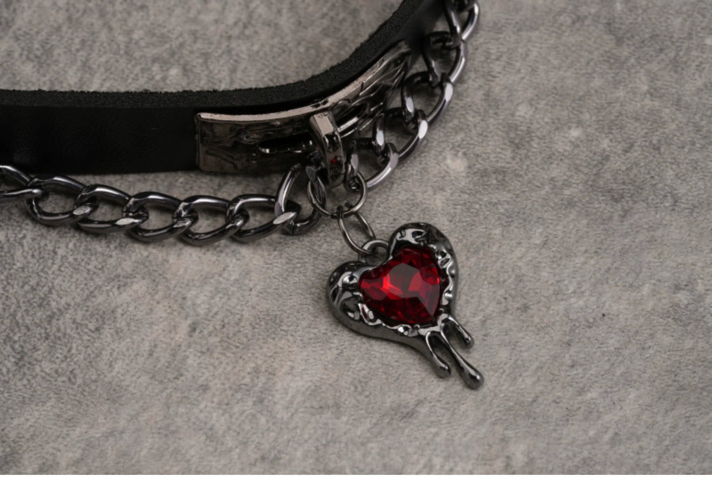 Strange Sugar - Gothic Lolita Choker Faux Leather Heart Pendant Necklace