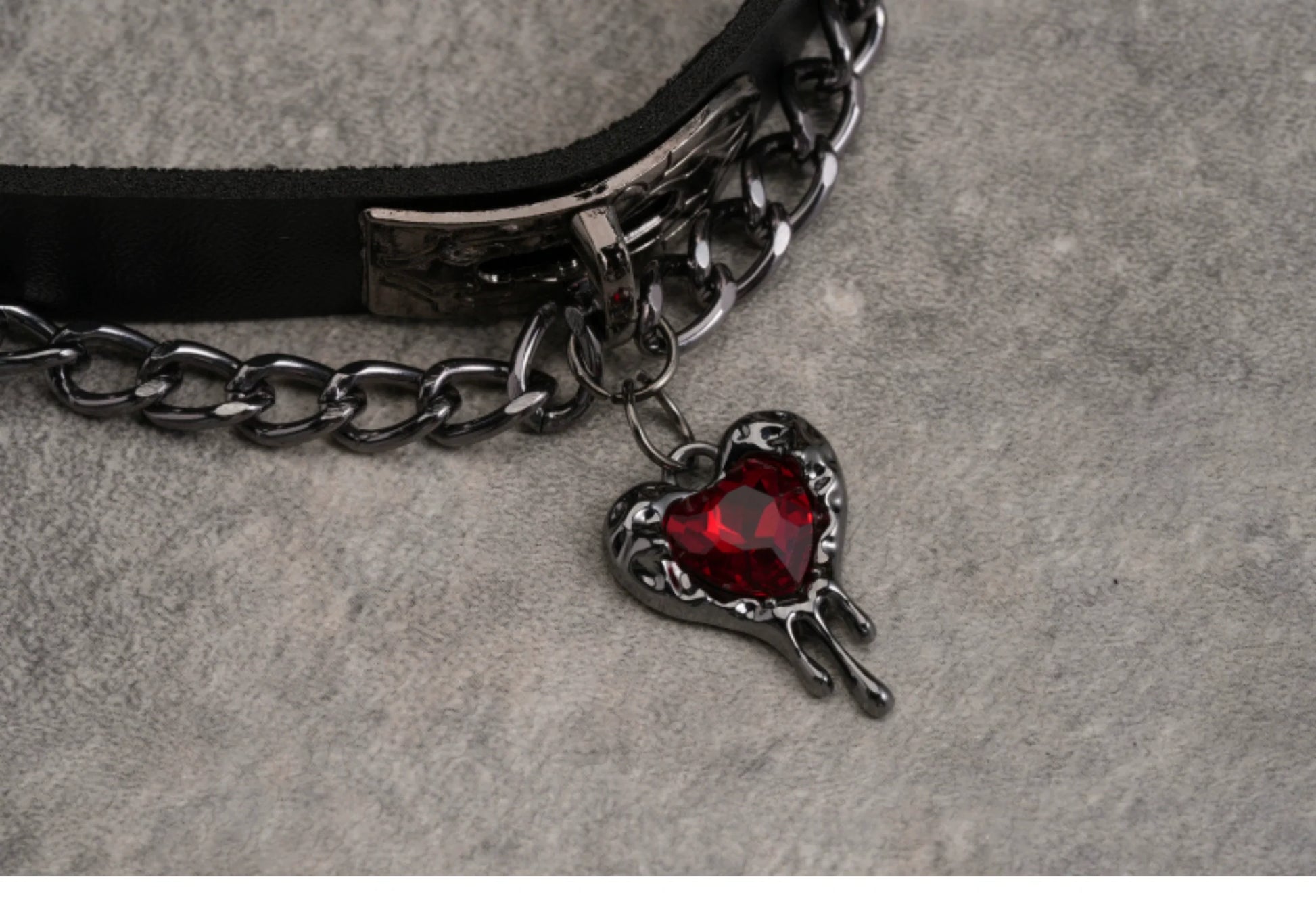 Strange Sugar - Gothic Lolita Choker Faux Leather Heart Pendant Necklace