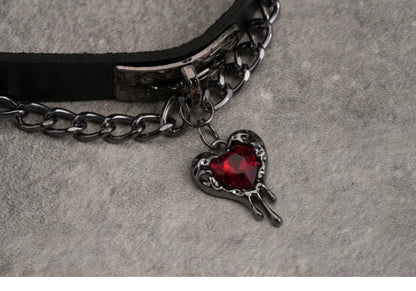 Strange Sugar - Gothic Lolita Choker Faux Leather Heart Pendant Necklace