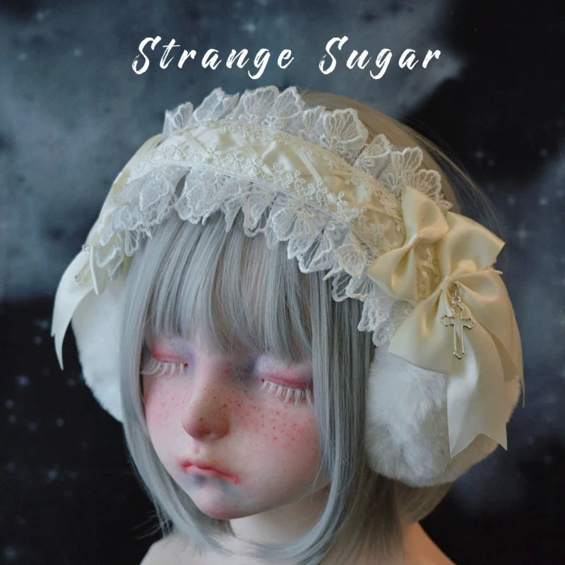 Strange Sugar - Winter Sweet Lolita Plush Ear Muffs Lace Headband