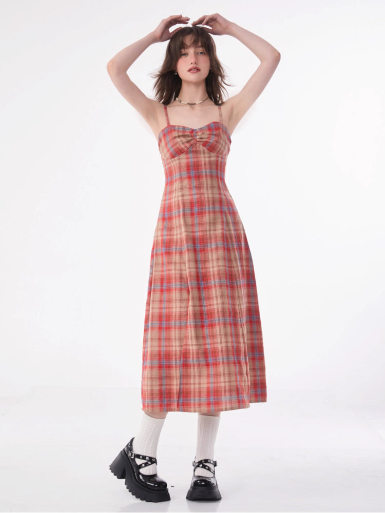 Retro plaid suspender dress【s0000007831】