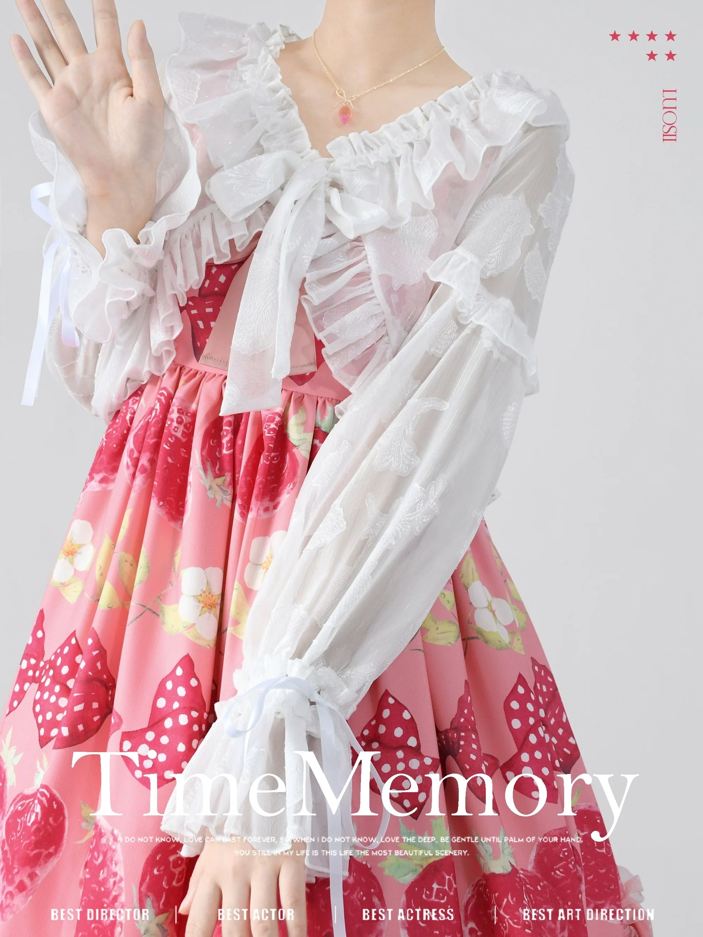 Time Memory - Xianbei - Sweet Lolita Chiffon Lantern Sleeve Cardigan with Bow