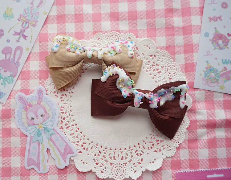 Cat Tea Party - Handmade Sweet Lolita Bow Hair Clip Cute Imitation Cream Cake