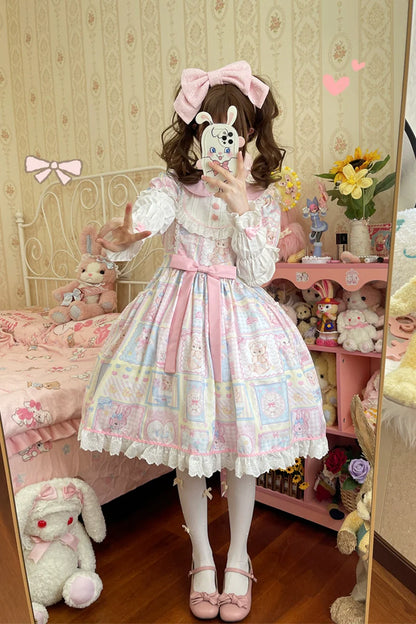Hanguliang - Sweet Bunny Bear - Sweet Lolita Dress Long Sleeve Winter Lolita OP