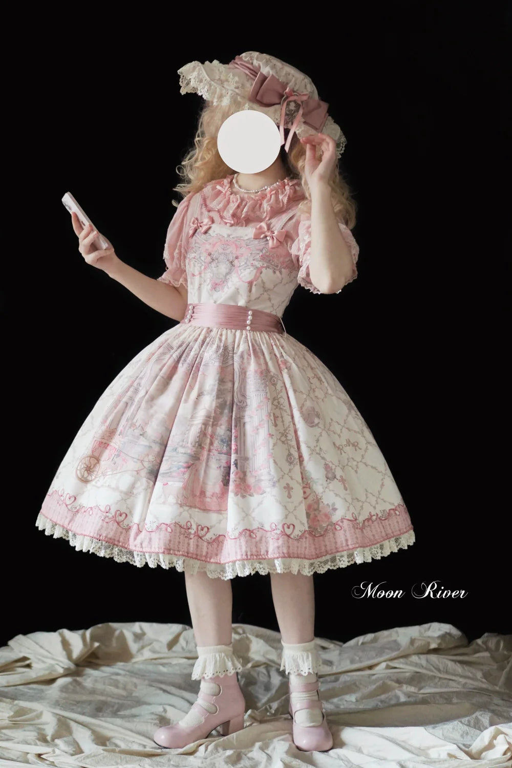 Moon River - Swan Lake Mirror - Pink Sweet Lolita Print JSK Dress