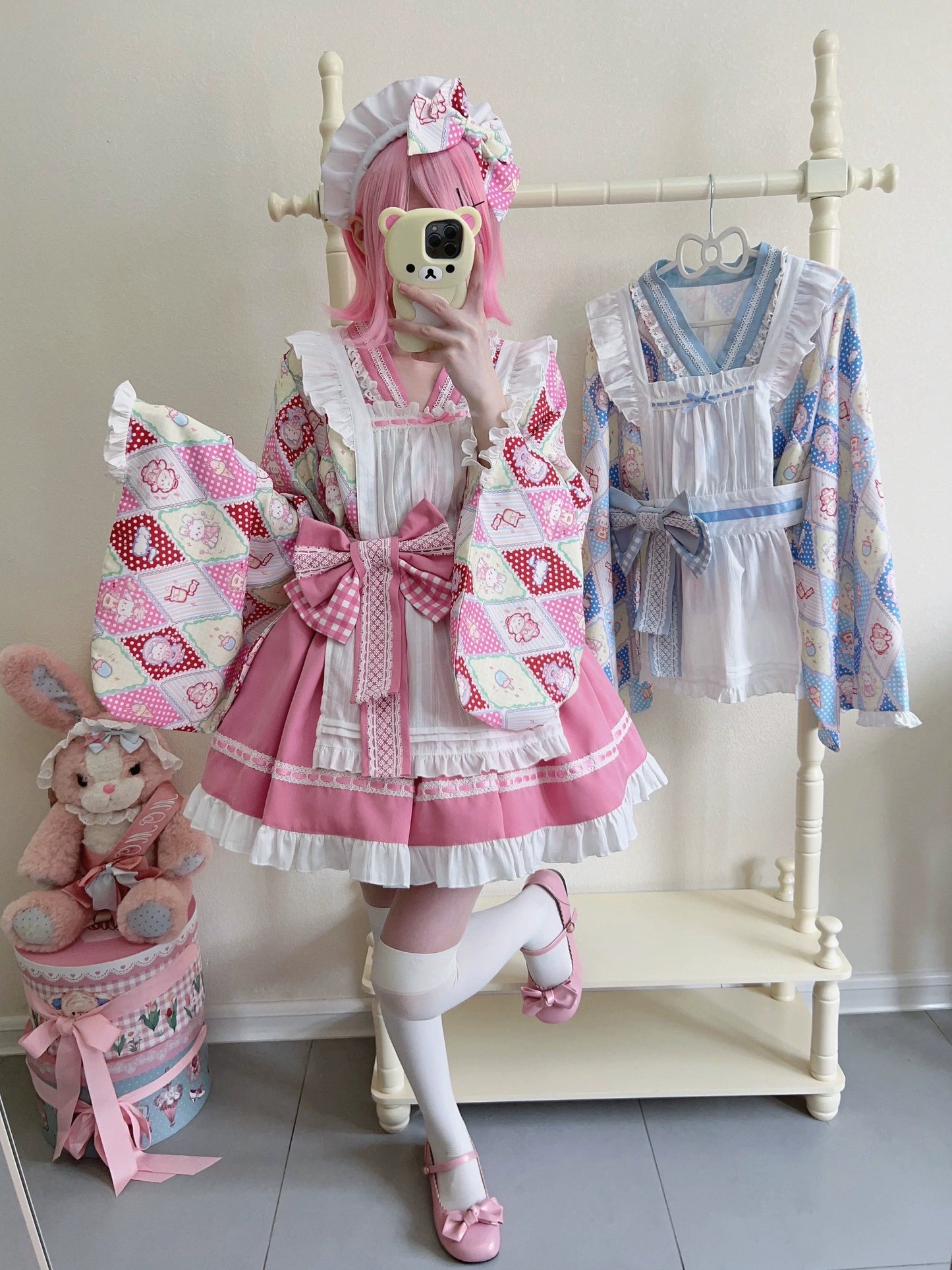 Sugar Girl - Showa Sweetness - Maid Wa Lolita Skirt Set Cute Summer Lolita Bow Apron