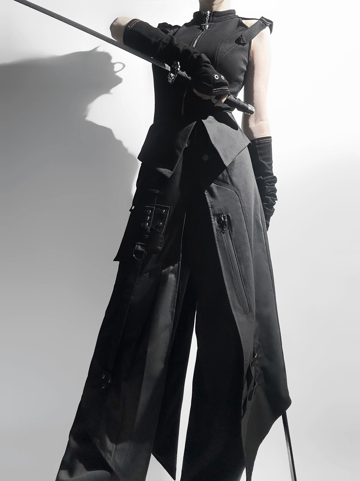 Your Princess - Nightblade - Black Ouji Lolita Apron Pants Suit