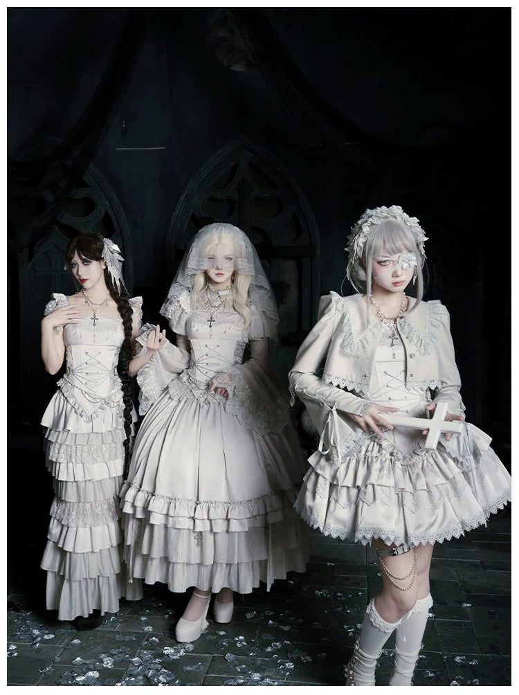 With PUJI - Letter and Poetry ﾂｷ Humanoid Robot - Silver Gothic Lolita Mermaid Skirt Set