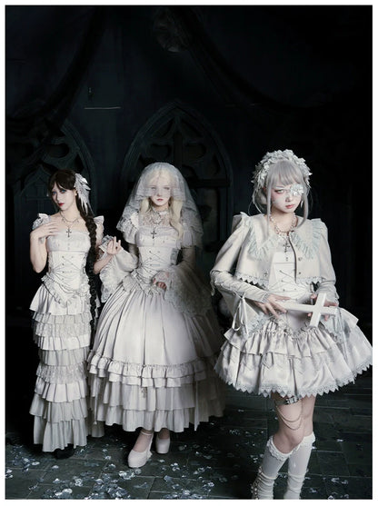 With PUJI - Letter and Poetry ﾂｷ Humanoid Robot - Silver Gothic Lolita Mermaid Skirt Set