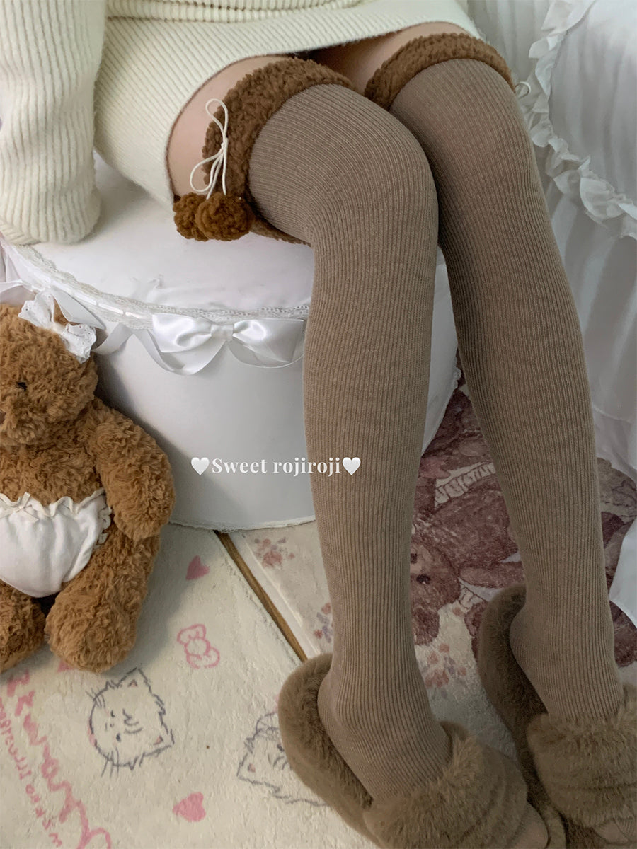 Roji Roji - Winter Fuzzy Ball Lolita Socks Over Knee Thick Socks