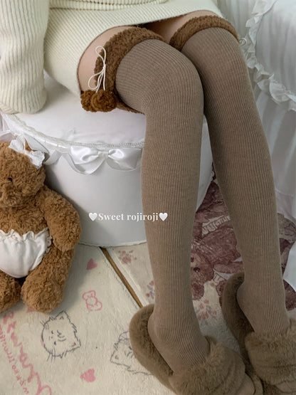 Roji Roji - Winter Fuzzy Ball Lolita Socks Over Knee Thick Socks