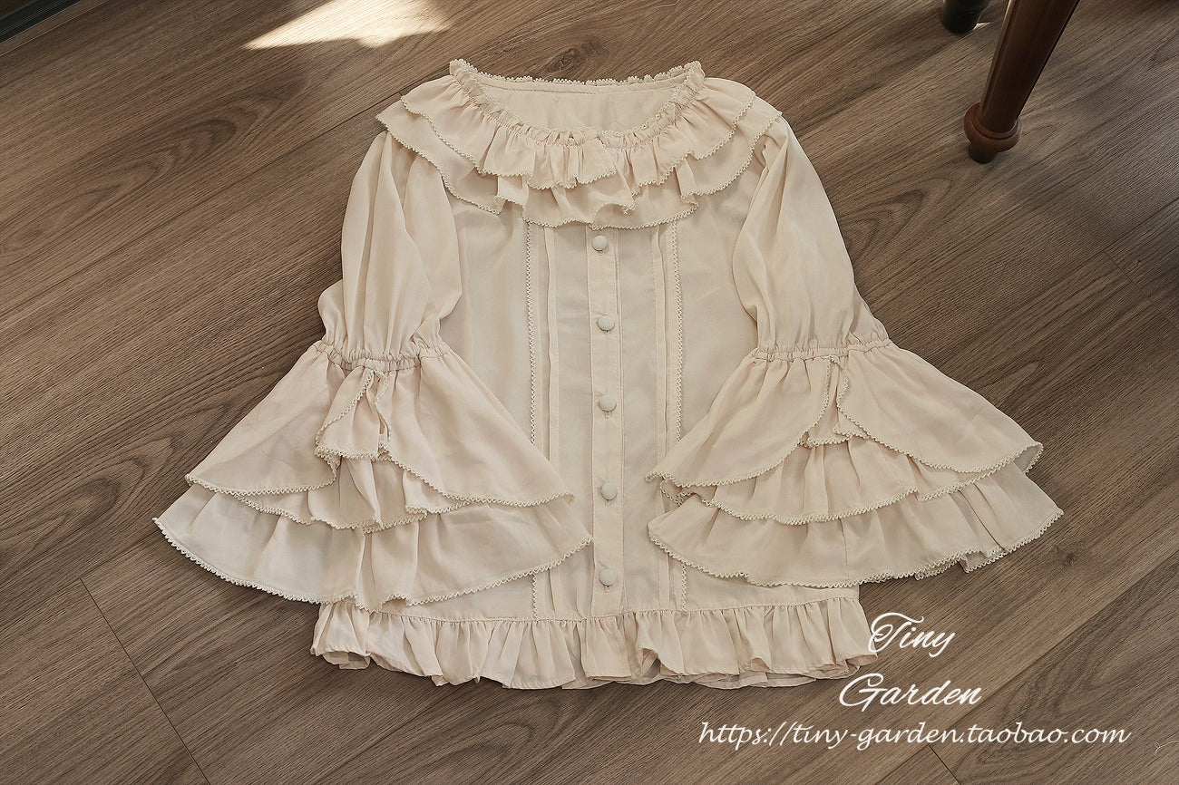 Tiny Garden - Summer Breeze 2.0 - Vintage Lolita Shirt Round Ruffled Collar/Princess Sleeves