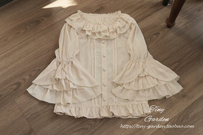 Tiny Garden - Summer Breeze 2.0 - Vintage Lolita Shirt Round Ruffled Collar/Princess Sleeves