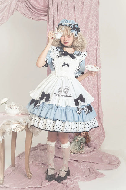Vcastle - Sweet Lolita OP Dress Splicing Sleeve Apron Dot Print Dress