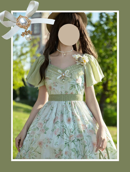 EESSILY - The Rose Dowry - Daily Cotton Lolita OP Dress V-neck Dress