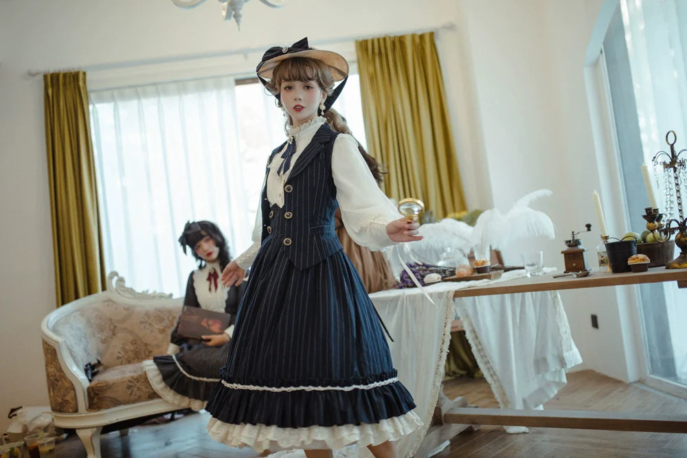 Miss Point - Rose Doll - Elegant Lolita Striped Fishbone Skirt