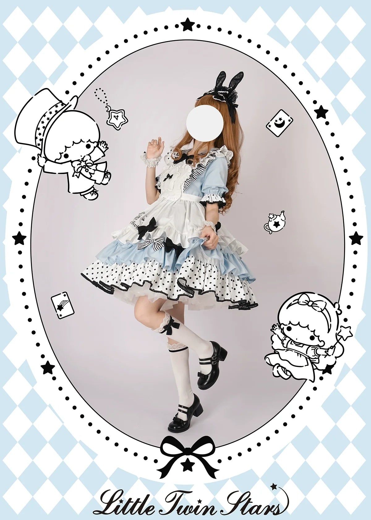 Vcastle - Sweet Lolita OP Dress Splicing Sleeve Apron Dot Print Dress