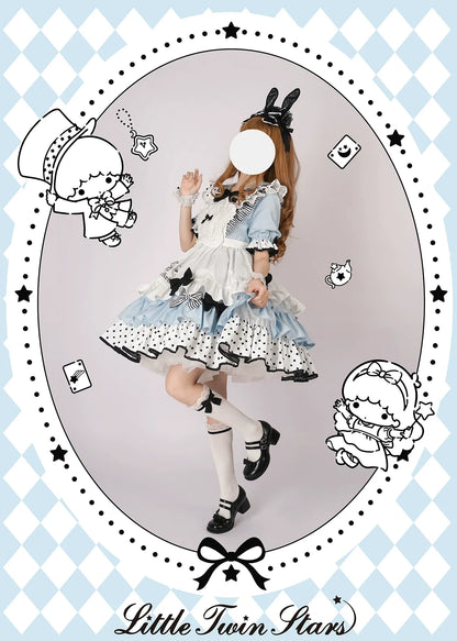 Vcastle - Sweet Lolita OP Dress Splicing Sleeve Apron Dot Print Dress