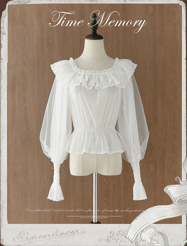 Time Memory - Layered Heart - Sheer Classic Shirt with Mutton Sleeves & Polka Dot