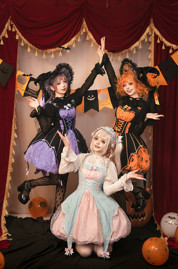 Lemon Honey - Halloween Gothic Lolita Jumper Dress, Pumpkin-inspired Dress