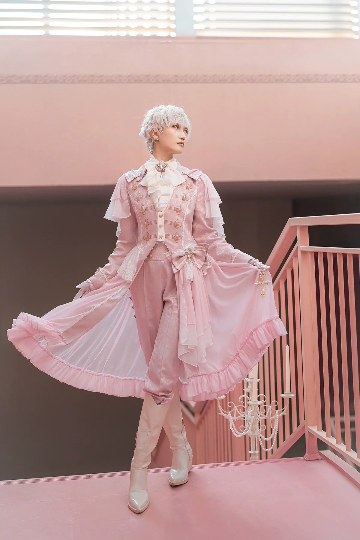 Immortal Thorn - Immortal Glass Castle - Ouji Lolita Handsome Prince Style Pink Long Coat