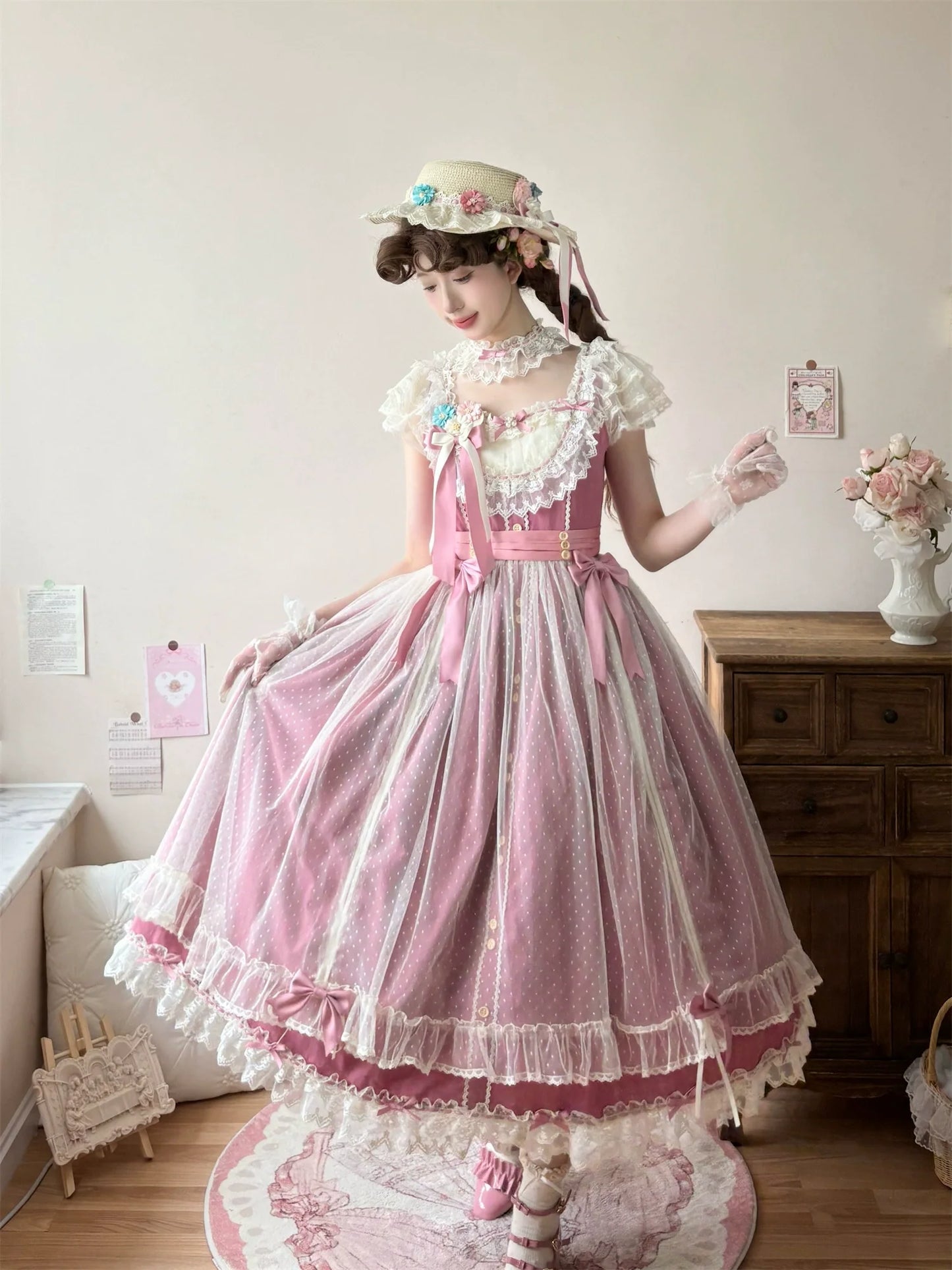 Uncle's Workshop - Fluttering Cherry Spring Strings - Cotton Sweet Lolita JSK Dress