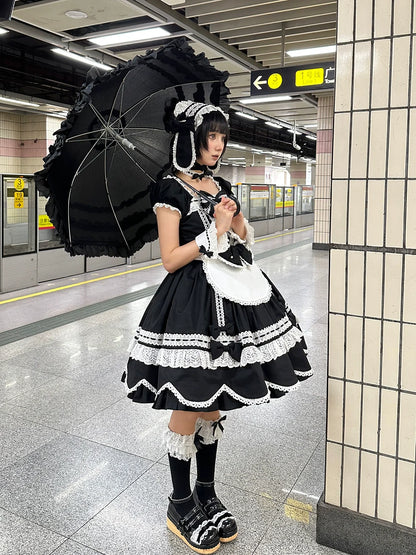 Miss Point - Vintage Petal Rabbit - Old School Lolita OP Cotton Dress With Petal-Shaped Hem