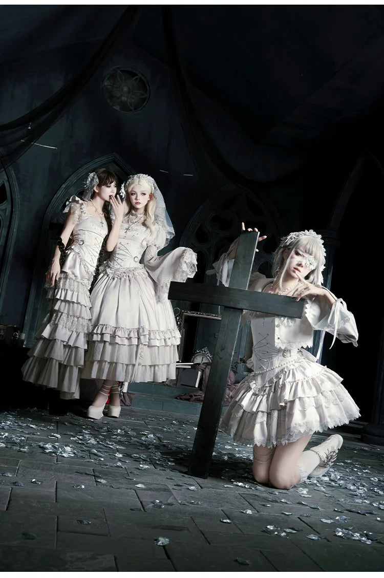 With PUJI - Letter and Poetry ﾂｷ Humanoid Robot - Silver Gothic Lolita Mermaid Skirt Set