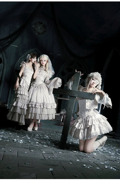 With PUJI - Letter and Poetry ﾂｷ Humanoid Robot - Silver Gothic Lolita Mermaid Skirt Set