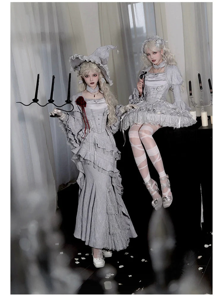 With PUJI - Letter and Poetry ﾂｷ Twilight - Gothic Witch Lolita SK Suit Bodice Mermaid Dress
