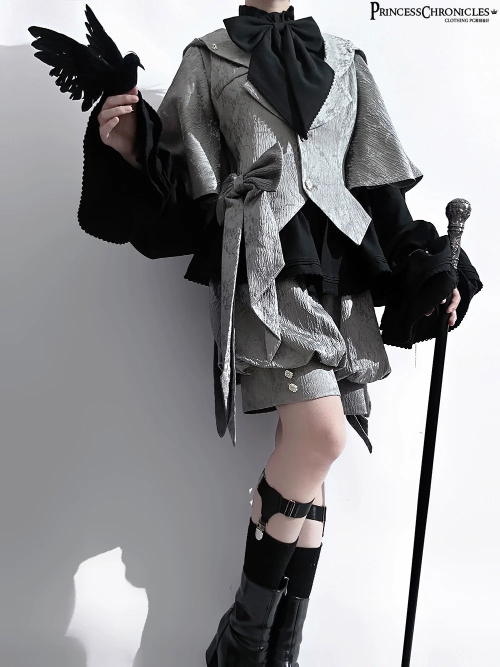 Princess Chronicles - Rabbit Hunting Glacier Gray - Vintage Lolita Grey Coat Kawaii Rabbit Ear Set
