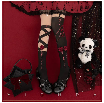 Yidhra - Fantasy Bride - Goth Lolita Pantyhose Rose Prints Pantyhoses