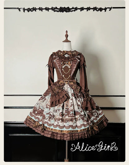 Alice Girl - Bear Chocolate Bar - Kawaii Lolita Blouse, Long Sleeve