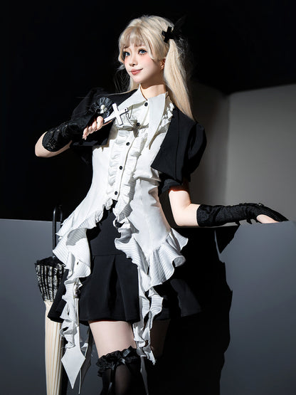 Designer's Gift - Shard Gem - Gothic Lolita Skirt Set with Sleeveless Shirt & Short Jacket