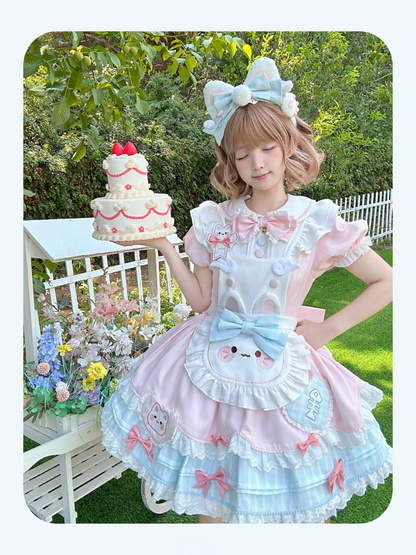 Jiuli Lolita - Nine Meow Bunny - Sweet Lolita Bunny Apron OP Dress, Back Zipper
