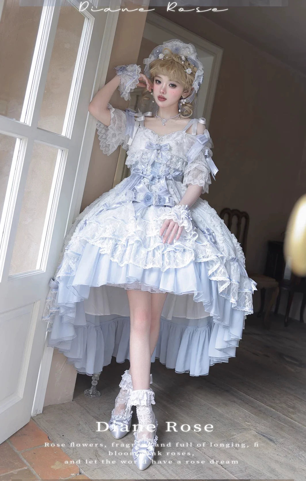 MieYe - Diana Rose - Bridal Lolita Dress Short Wedding OP with Accessories