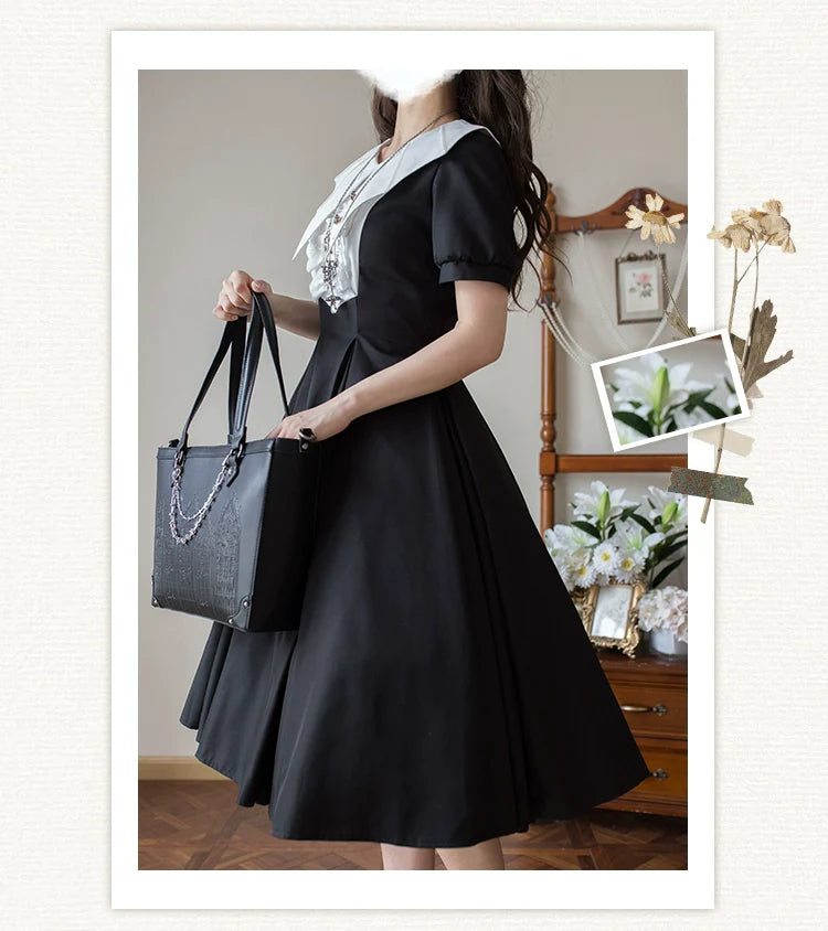 Forest Fluorescent Carps - The Rain of London - Elegant Lolita OP Dress, Bat Wing-Shaped Neckline