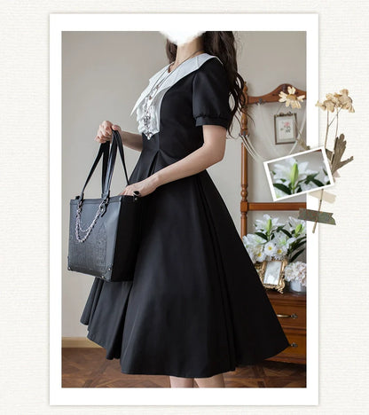 Forest Fluorescent Carps - The Rain of London - Elegant Lolita OP Dress, Bat Wing-Shaped Neckline